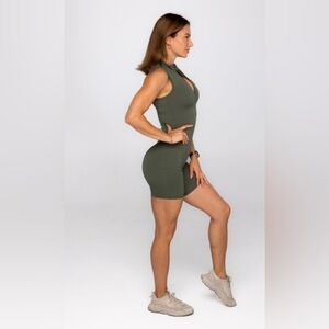 Aritzia Wilfred free romper jumpsuit in olive green perfect for lounging or gym